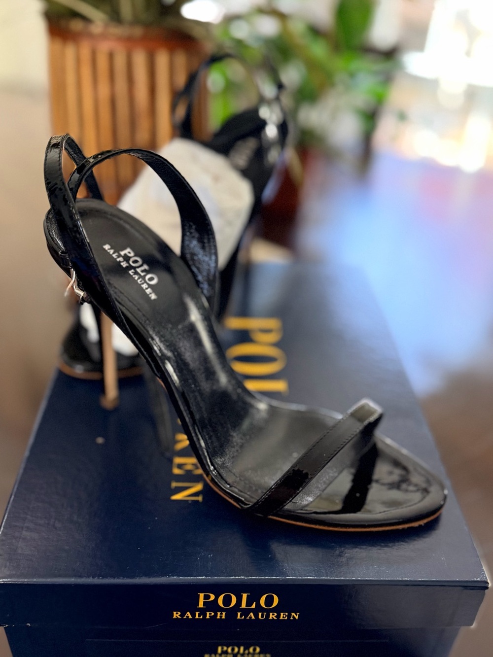 Polo by Ralph Lauren Black Patent Stiletto Slingbacks